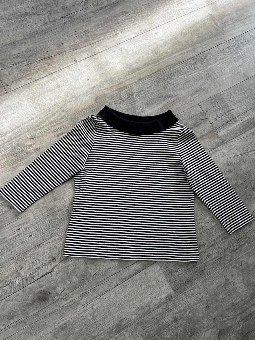 Rafaella Vintage Striped Nautical Cotton Black & White 3/4 sleeve Boatneck Top